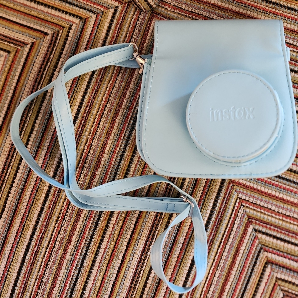 Instax Light Blue Camera Case with strap and pocket